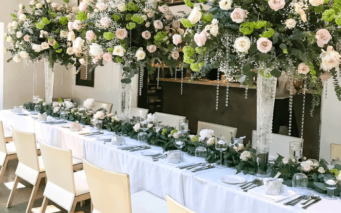 Elegant floral decor at a corporate event setting