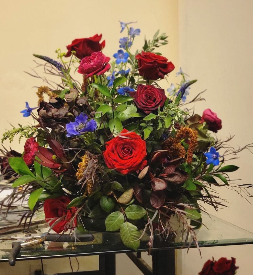 Close-up of wedding floral arrangement